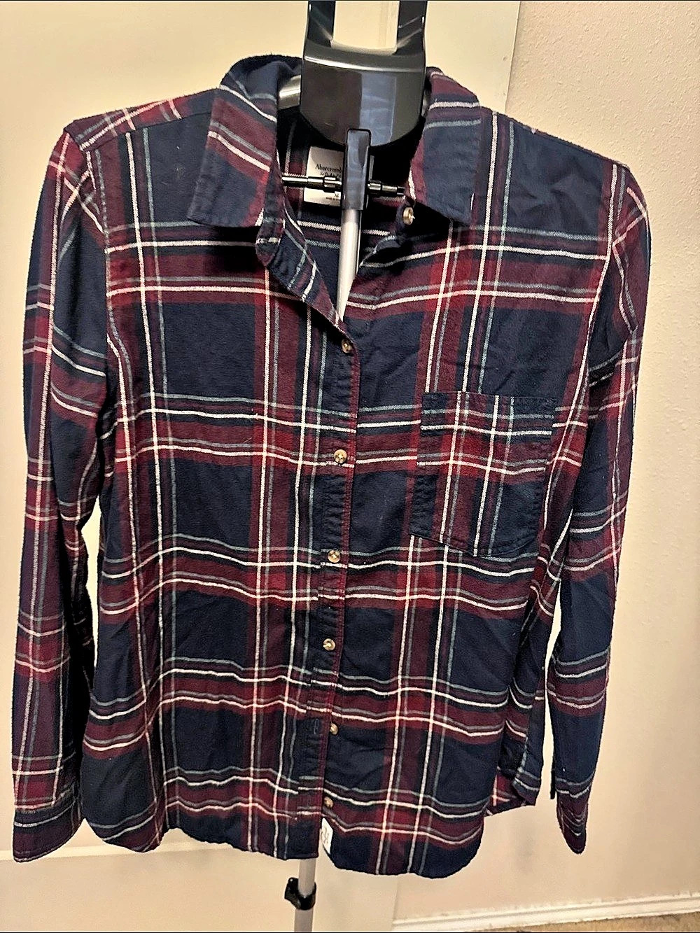Abercrombie & Fitch Soft A&F Collection Plaid Flannel Shirt Blue & Red XL